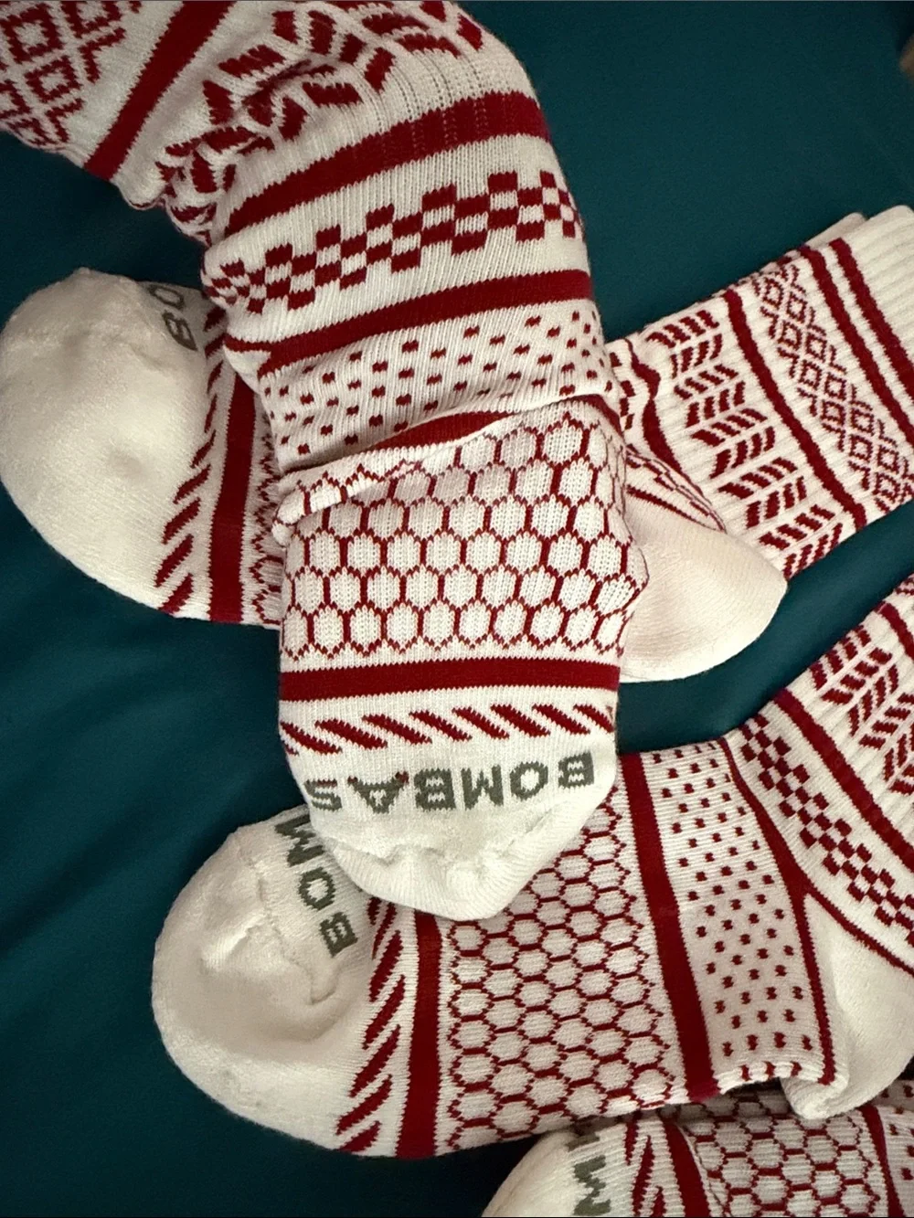 Bombas White and Red Geometric Crew Socks - Set of 3